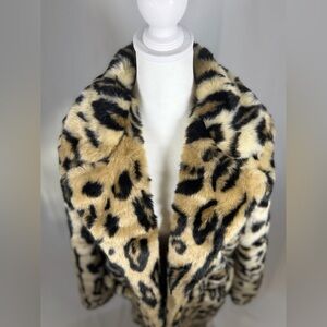 Elie Tahari Leopard Cheetah Print Faux Fur Coat Size Large Mob Wive Style